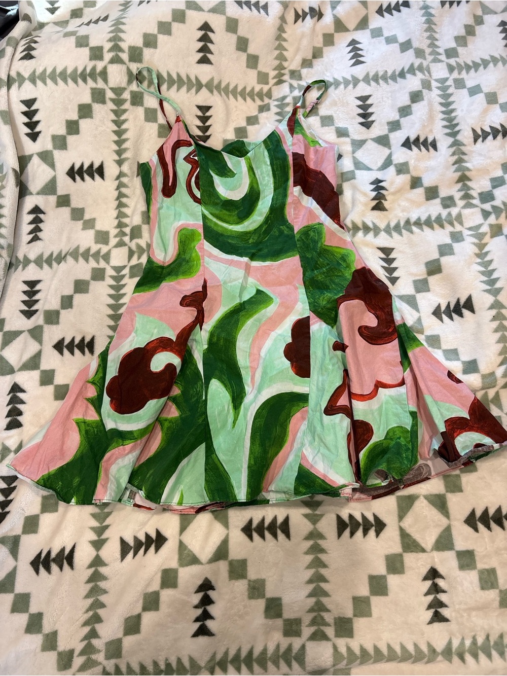 Topshop Pink & Green Abstract Print Mini Dress